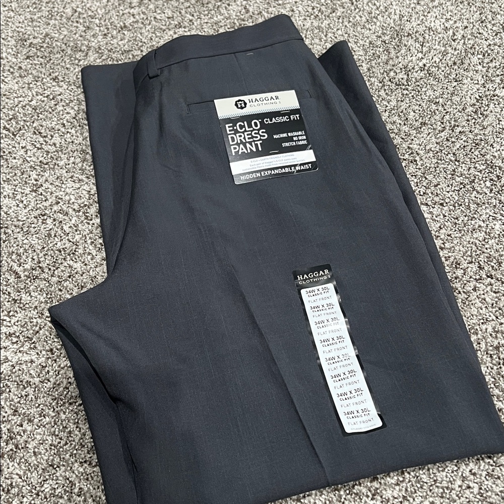 Haggar Men's E-CLO Classic Fit Dress Pants in 035 Medium Gray 34W x 30L